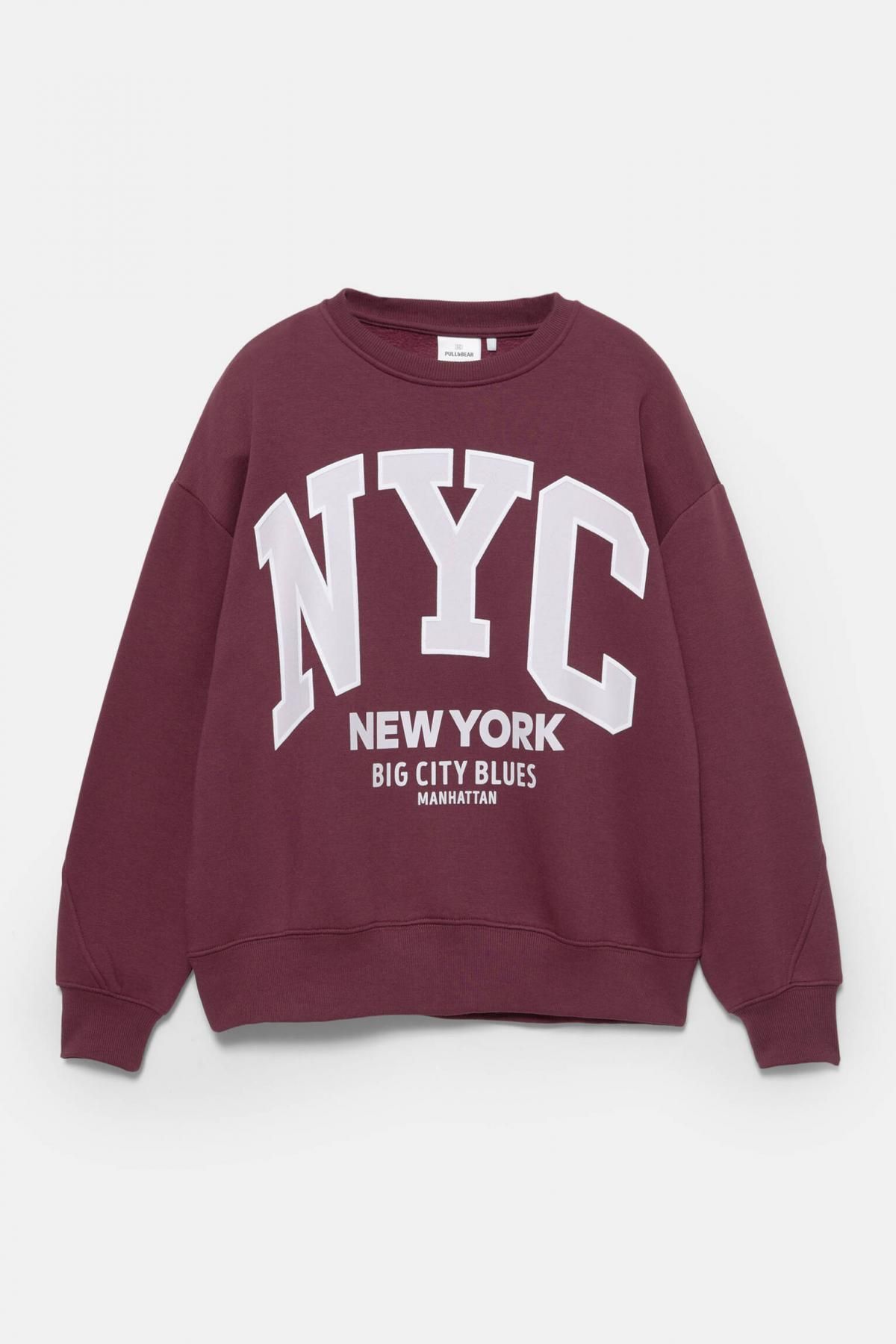 풀앤베어 버건디 루즈핏 NYC 바시티 스웨트셔츠 7560/328 BURGUNDY - 상품 이미지