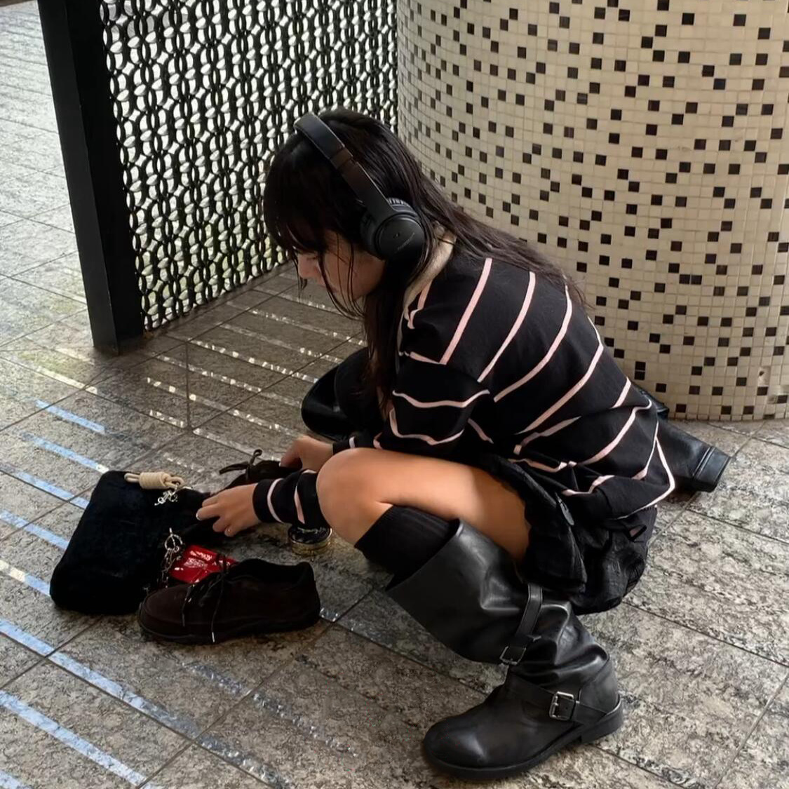 가죽 롱부츠 블랙 버클 통굽 고퀄리티 와이드 - 상세 이미지 4