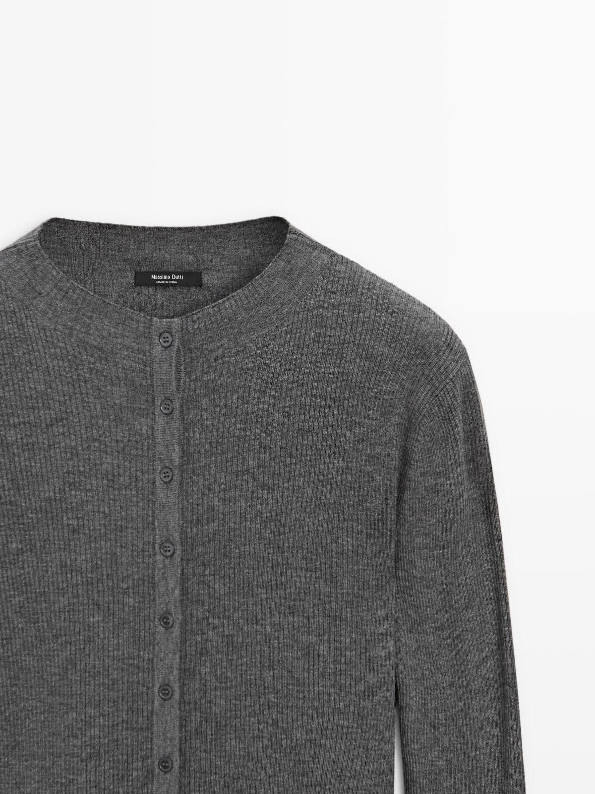 마시모두띠 테크니컬 울블렌드 하이넥 골지 니트 가디건 5672/583 MEDIUM GREY - 상세 이미지 2