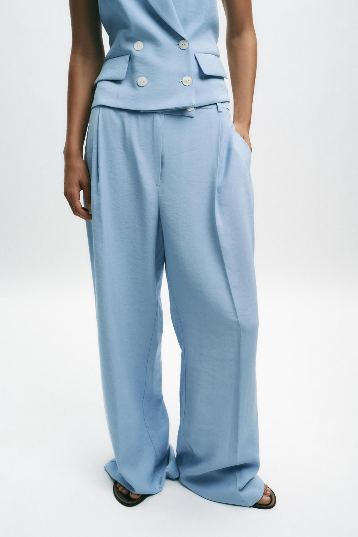 자라 와이드 플리츠 팬츠 1608/324 SKY BLUE