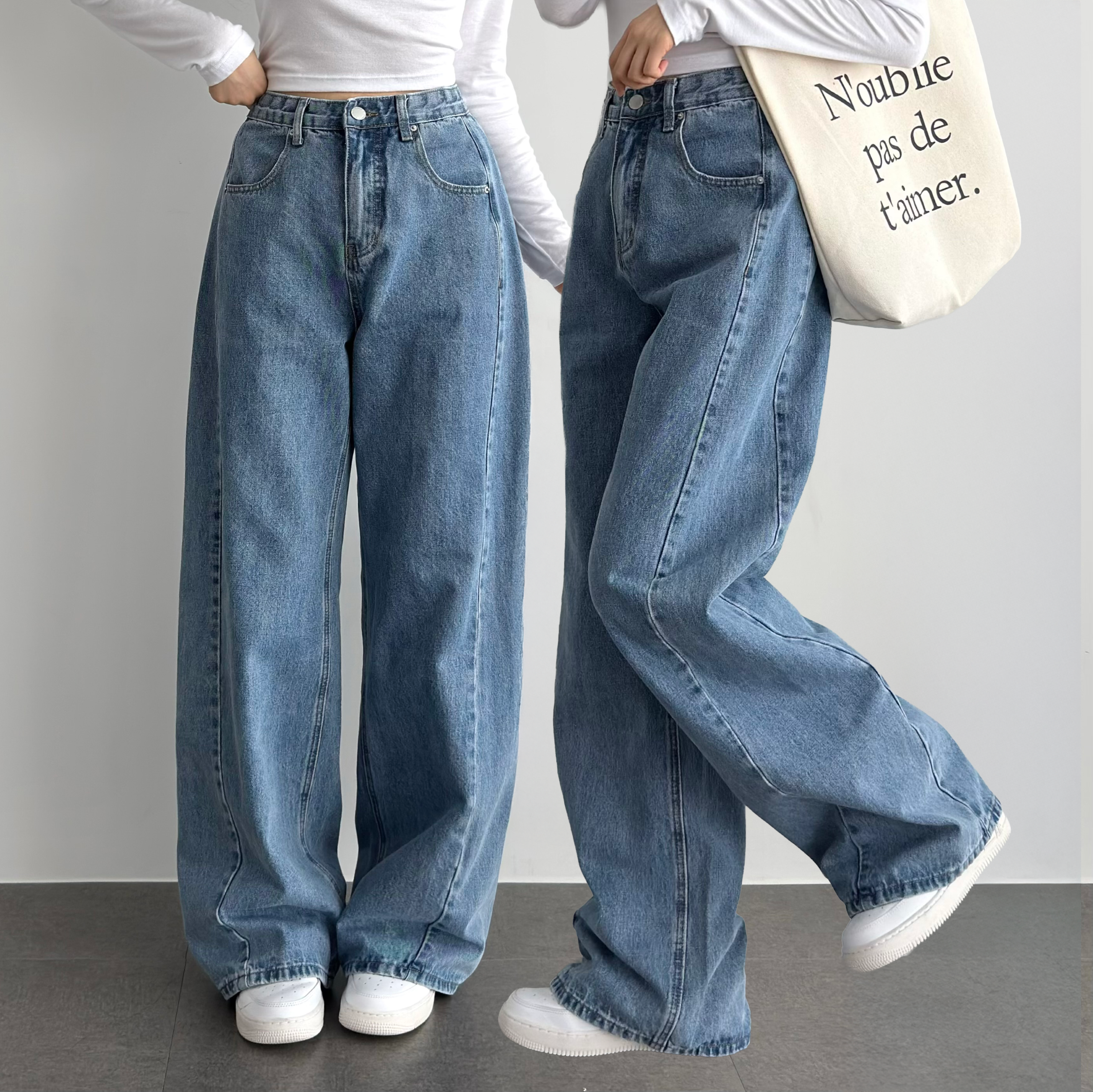 키작녀청바지 세미와이드청바지 ootj바지 코어드 데님 제품 이미지