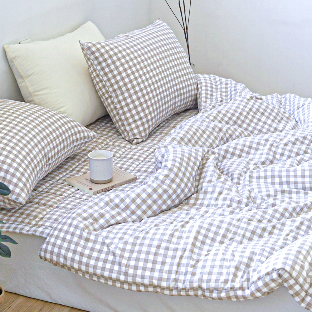 드림체크 먼지없는 사계절 옥수수솜 무봉제 차렵이불 초코브라운, Q(퀸)