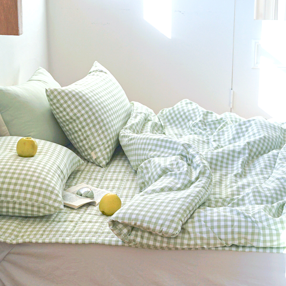 드림체크 먼지없는 사계절 옥수수솜 무봉제 차렵이불 애플그린, Q(퀸)