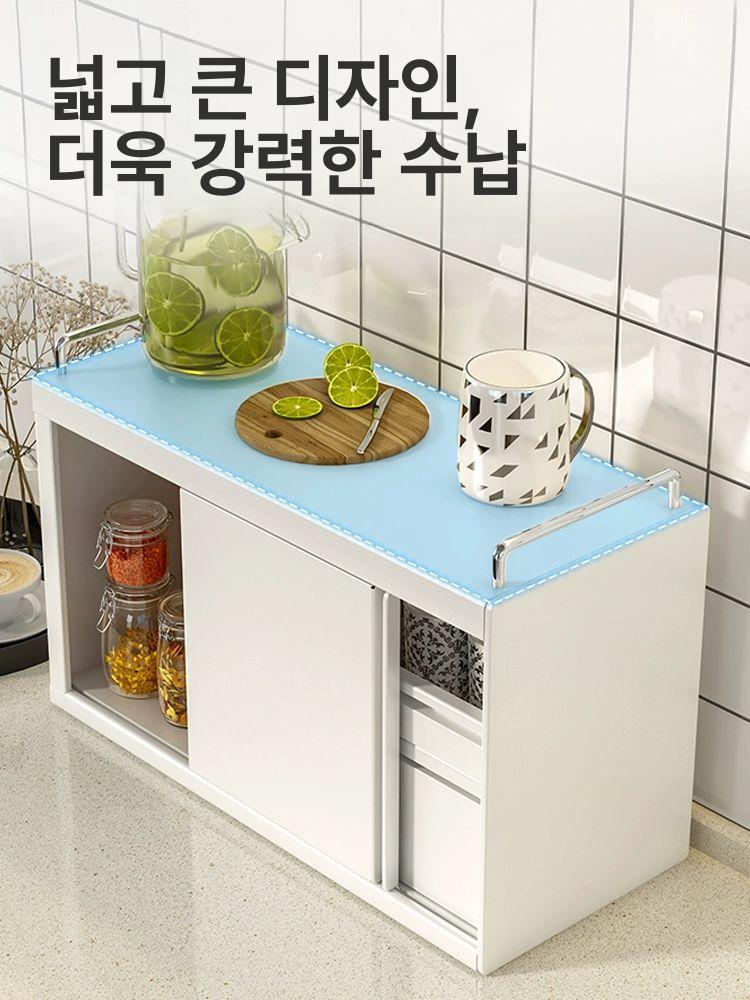 철제 싱크대위수납장 커피머신선반 슬라이딩 서랍형 싱크대위 미니찬장 양서랍 아이보리화이트-컵 수납장 A형 60cm - 상세 이미지 4