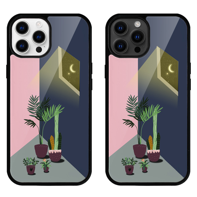 밤하늘 화분 선인장 글라스 범퍼 케이스 - 상품 이미지