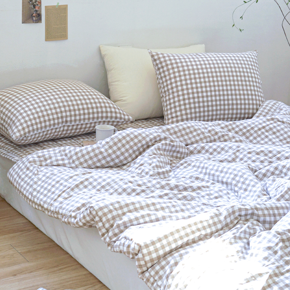 드림체크 먼지없는 사계절 옥수수솜 무봉제 차렵이불 초코브라운, Q(퀸)