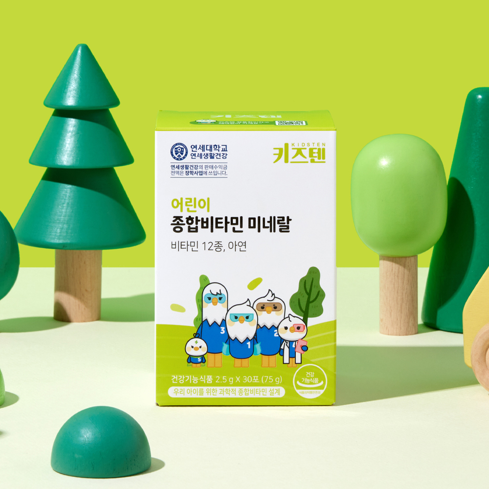 연세 키즈텐 어린이 유아 종합비타민 미네랄 초등학생 멀티비타민 아연 엽산 30포, 4개