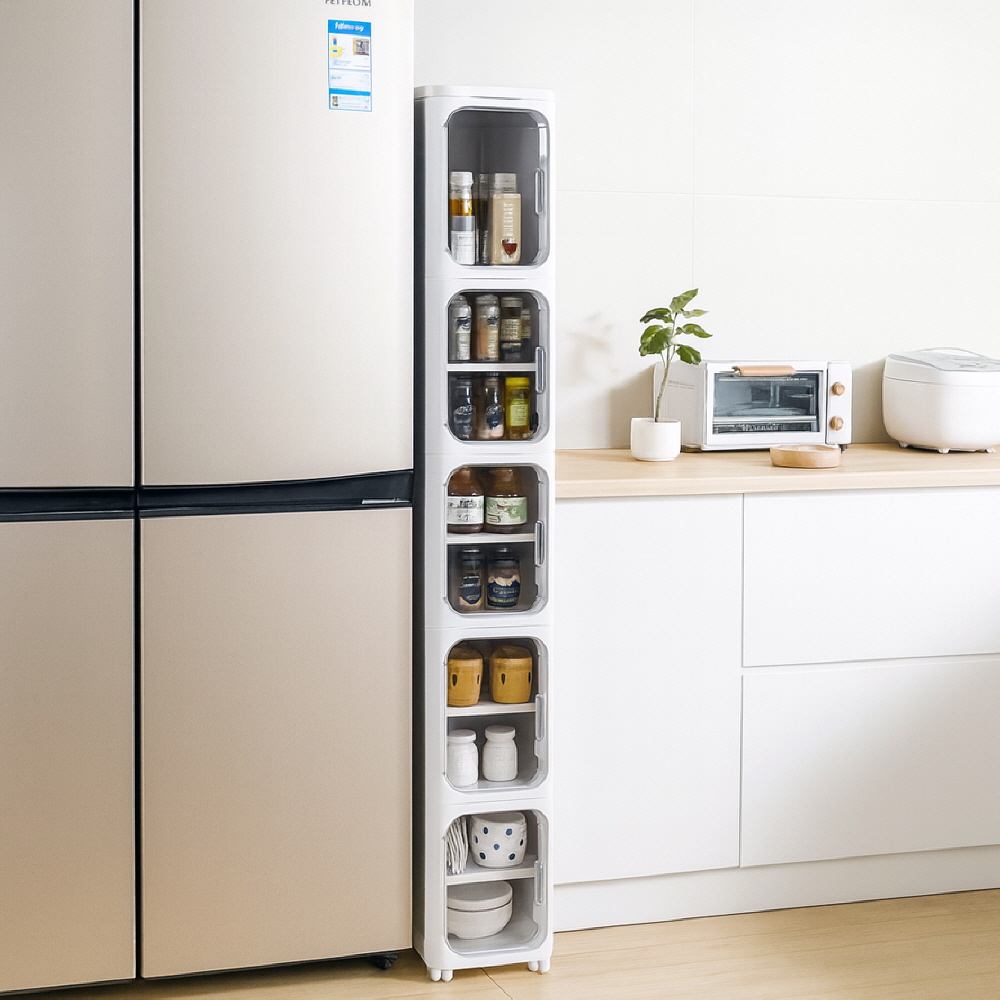 틈새핏 슬림 틈새수납장 이동식 좁은폭 냉장고옆 세탁기옆 틈새장 200, 5단, 화이트