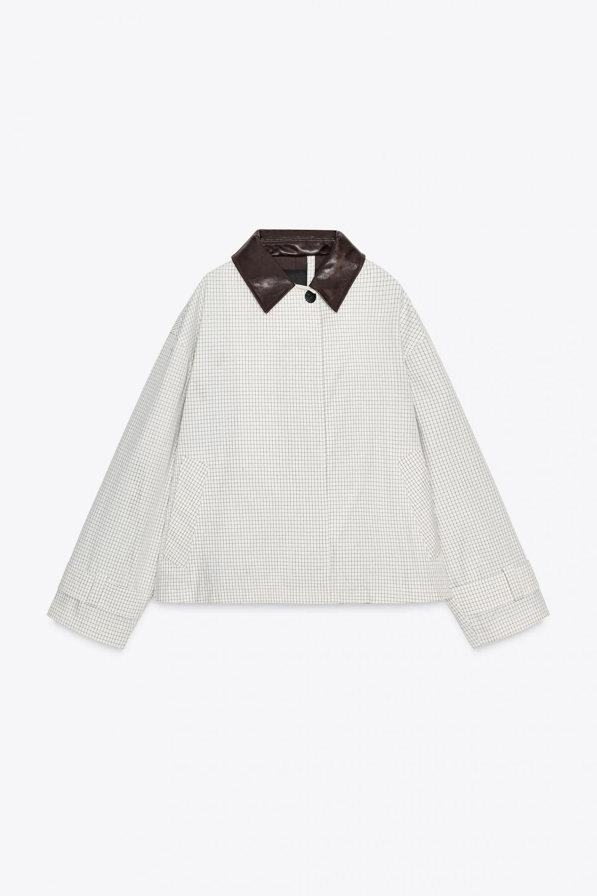 자라 레더 칼라 쇼트 트렌치코트 3811/248 BLACK / WHITE