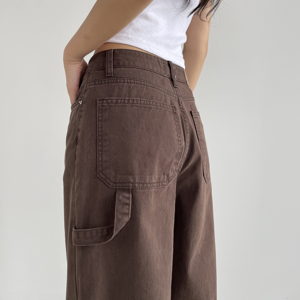 여성 와이드팬츠 가을 면 코튼 차콜 브라운바지 테라워크팬츠 - 상세 이미지 4