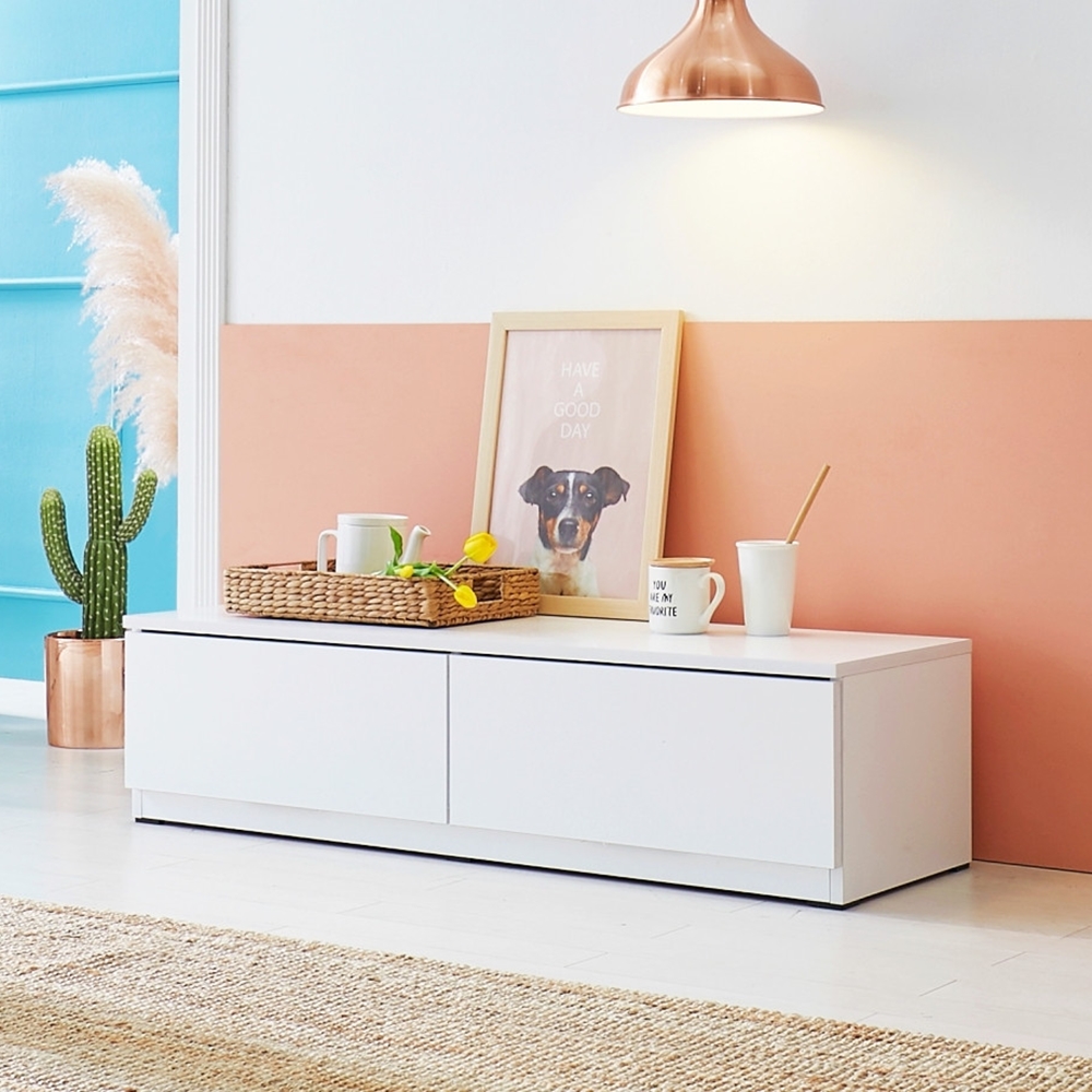 에르모 안방 낮은 미니티비다이 거실장 tv선반 서랍장 1200x400x313, 화이트