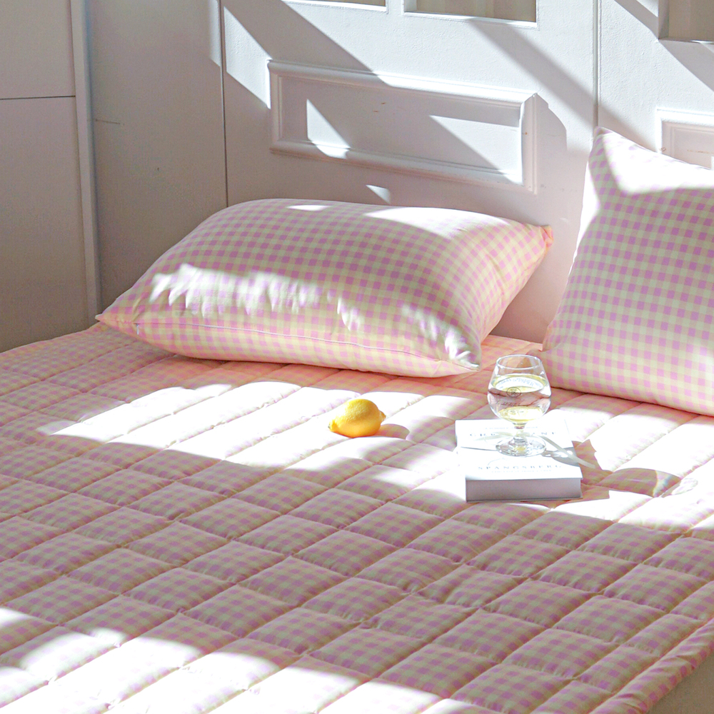 드림체크 먼지없는 사계절 고정밴딩 침대패드 핑크 레몬, SS(슈퍼싱글)