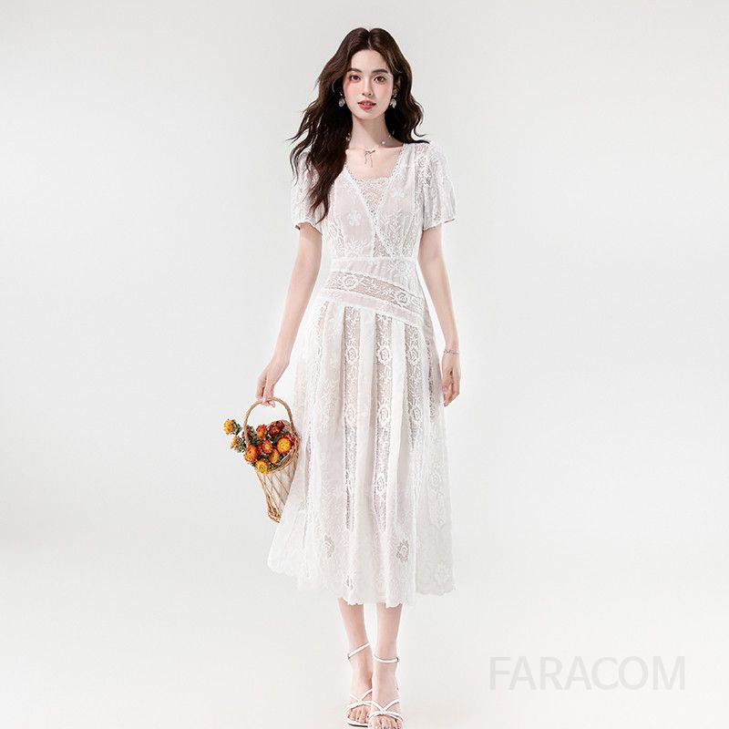 레이스 자수 롱드레스 슬림핏 여성 여름원피스 우아한 디자인 바캉스룩 휴양지룩 시원한 착용감 데일리 스타일