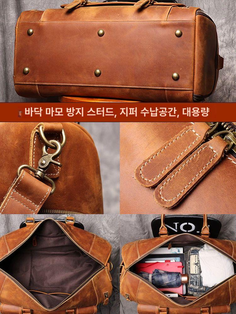 빈티지 보스턴 가방 토트백 유러피언 더플백 비즈니스 여행용가방 여행가방 보스턴백 광택가죽 블랙 52cm 대 - 상세 이미지 5