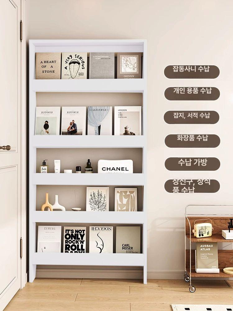 얇은 문뒤 수납장 슬림장 그림책 책꽂이 인테리어 진열장 틈새수납장 좁은수납장 슬림수납장 180x60x12cm 2도어 화이트 - 상세 이미지 3