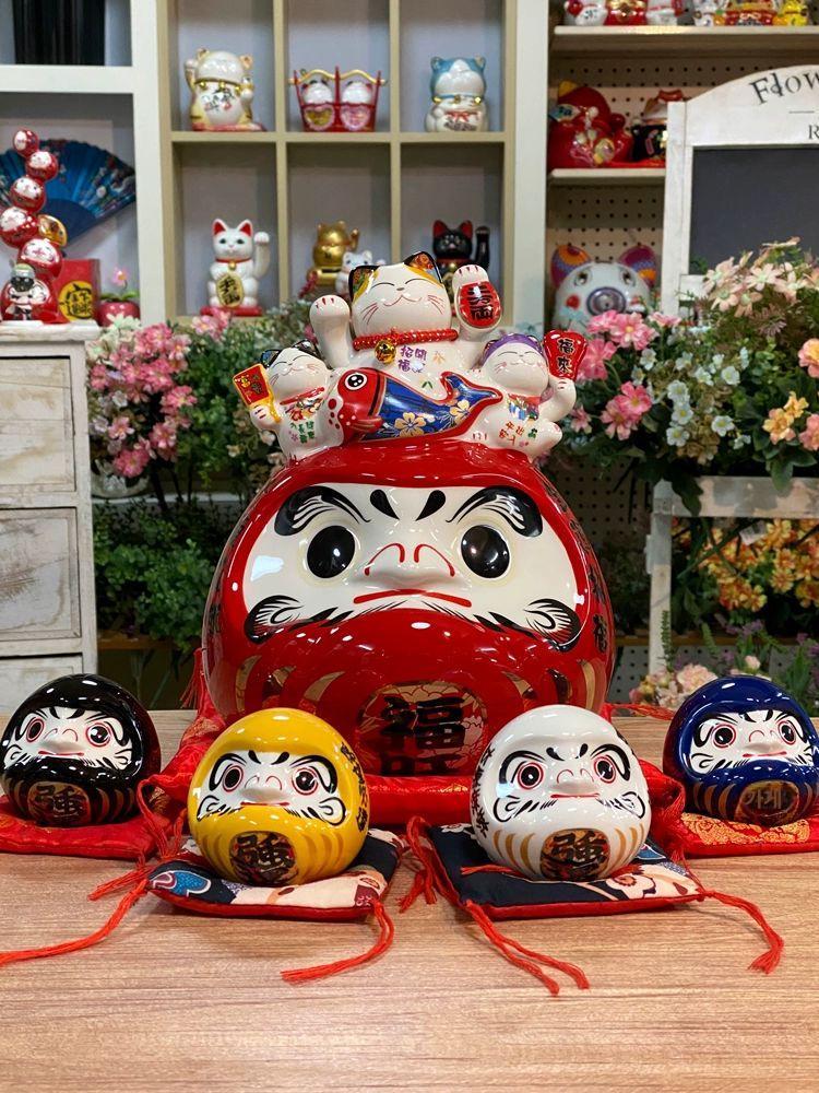일본 다루마 달마 도자기 인형 인테리어 소품 매장 장식 스시 이자카야 오픈 선물 행운 재물 소형 8개 세트 10cm - 추천 - 상세 이미지 2