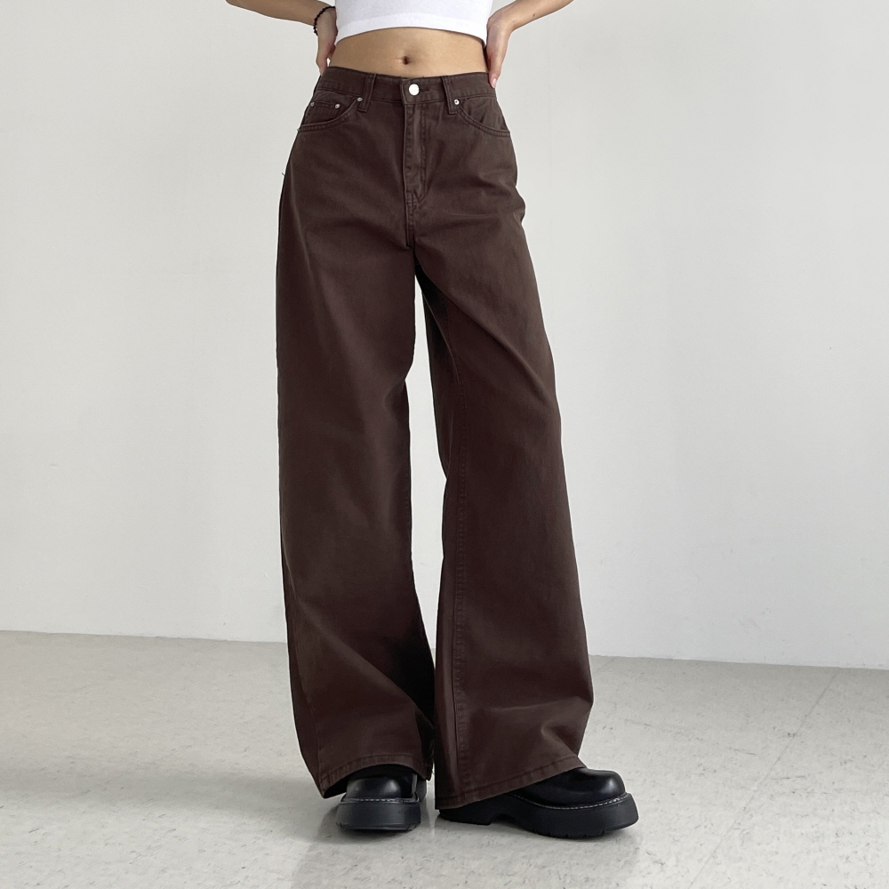 여성 와이드팬츠 가을 면 코튼 차콜 브라운바지 테라워크팬츠 - 상세 이미지 2