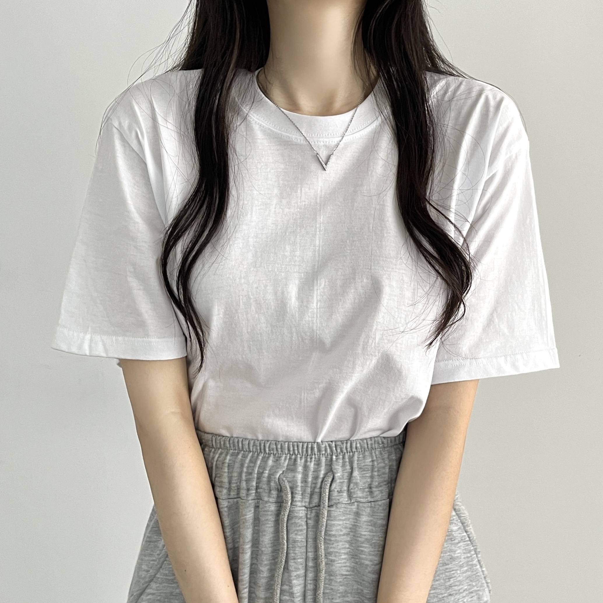 여자 반팔 흰티 티셔츠 면 모달 레이어드 이너 라운드 박스티 - 상세 이미지 4