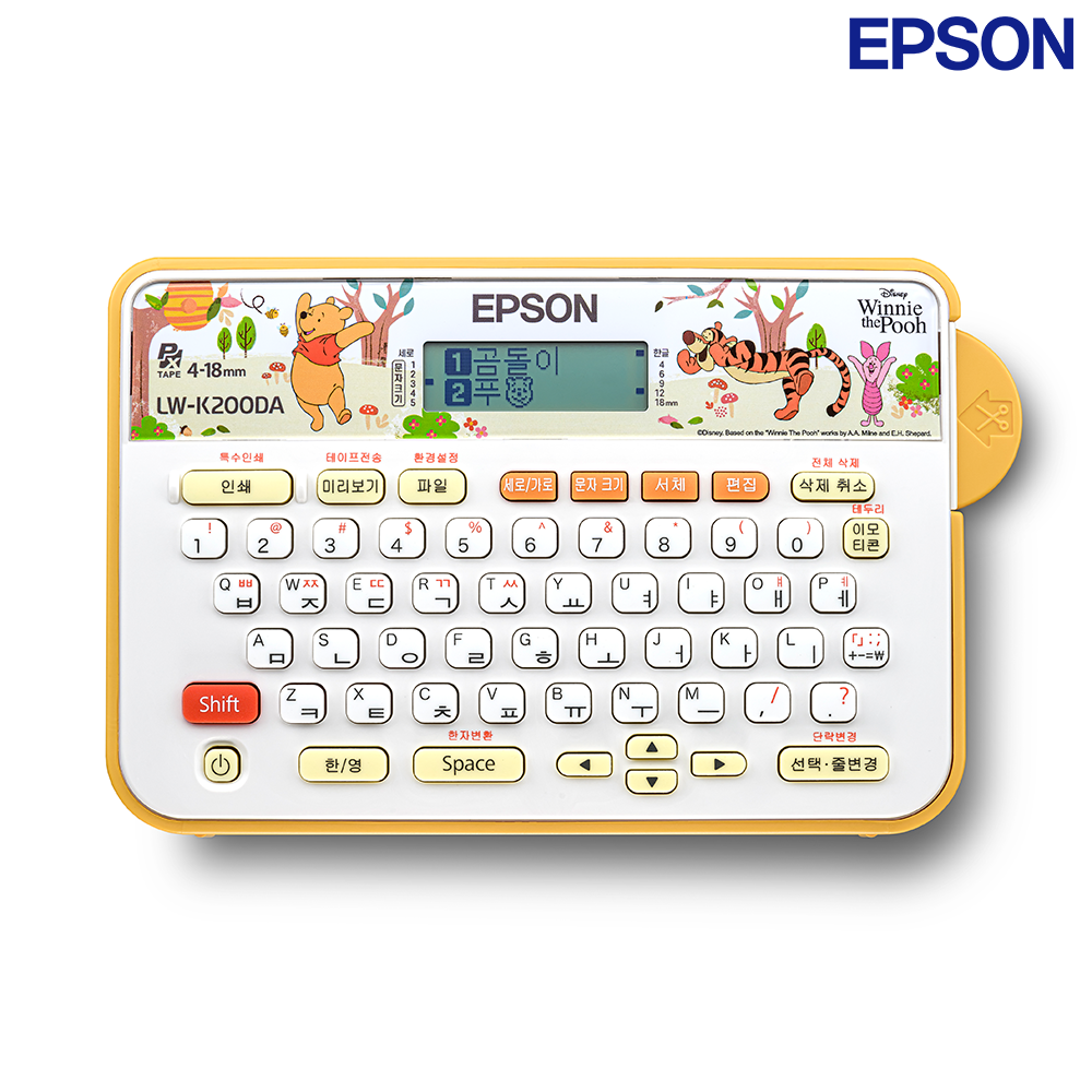 엡손 LW-K200DA 라벨프린터 휴대용 네임스티커 디즈니 곰돌이푸 라벨기