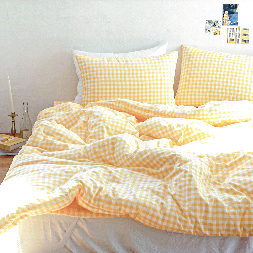 드림체크 먼지없는 사계절 옥수수솜 무봉제 차렵이불 샤인 옐로우, Q(퀸)