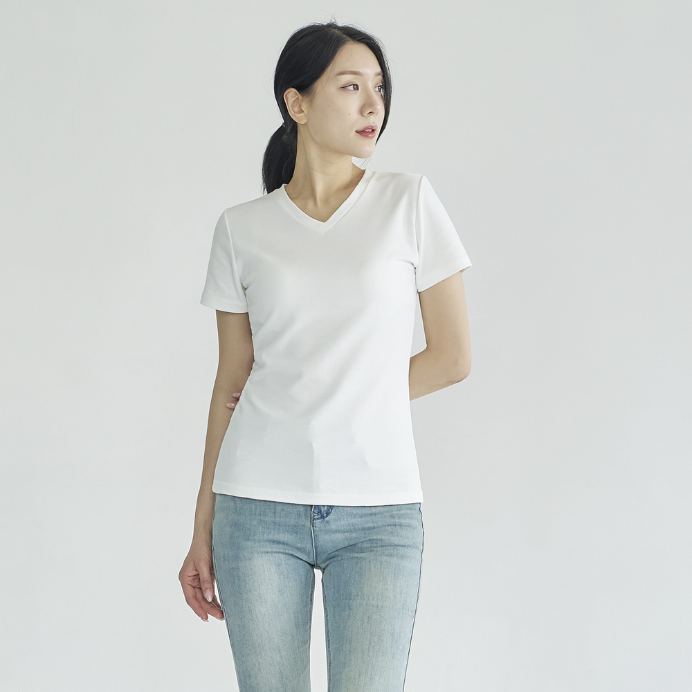 탄탄한 티셔츠 슬림핏 항공과 면접 브이넥 [항공 V넥]