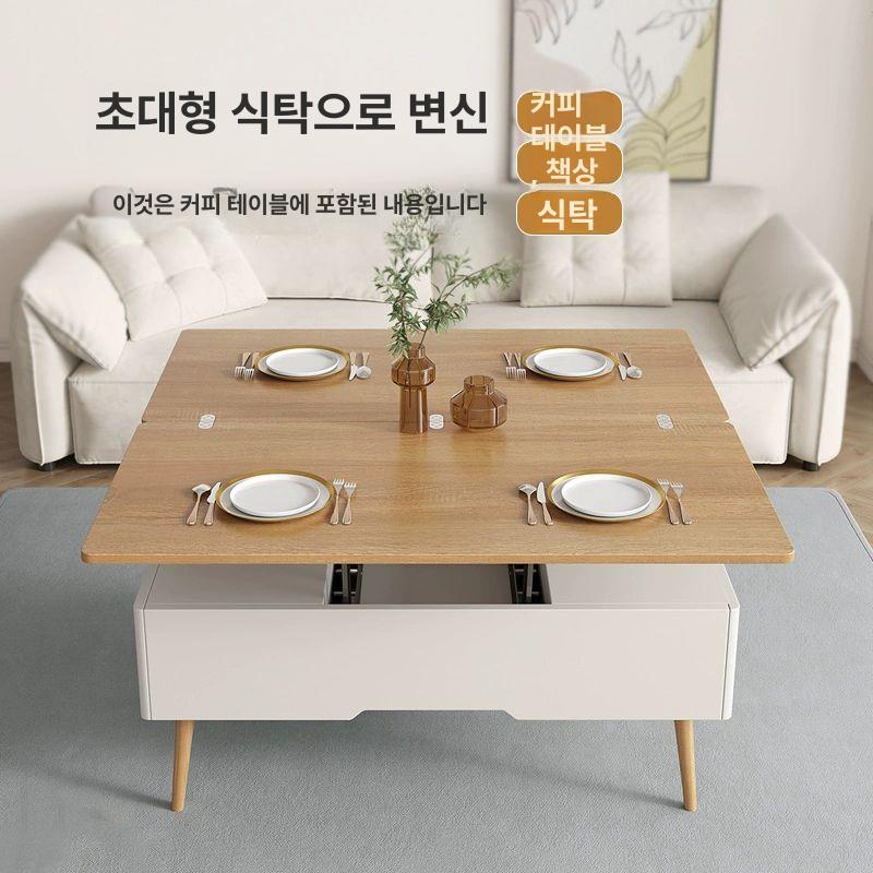 접이식 트랜스포머테이블 멀티 수납형 리프트 원목색 서랍형 트랜스포머 1m 나무 리프트 커피 테이블 집회 - 상세 이미지 2