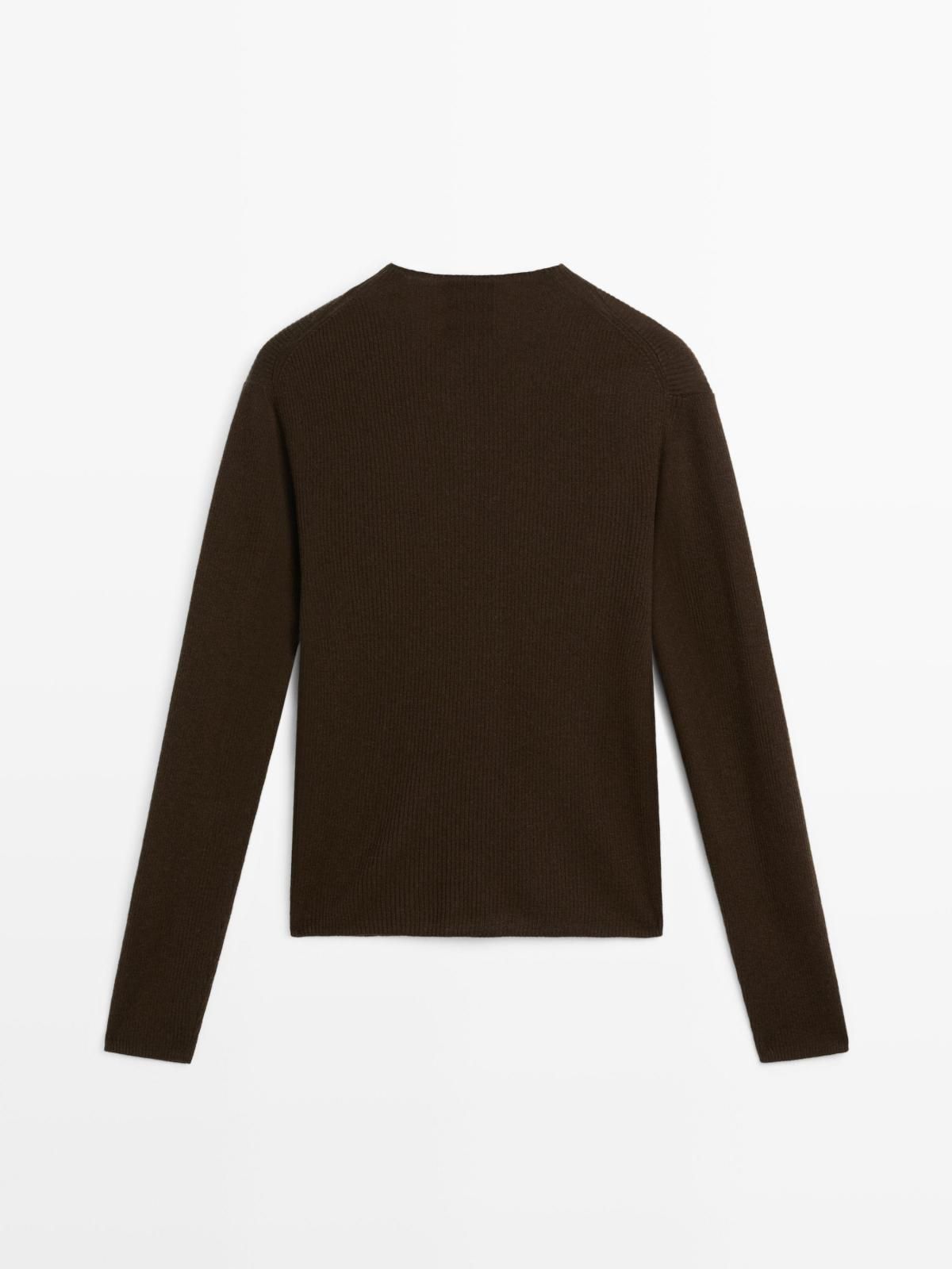 마시모두띠 리브드 울블렌드 하이넥 가디건 5672/583 BROWN - 상세 이미지 3