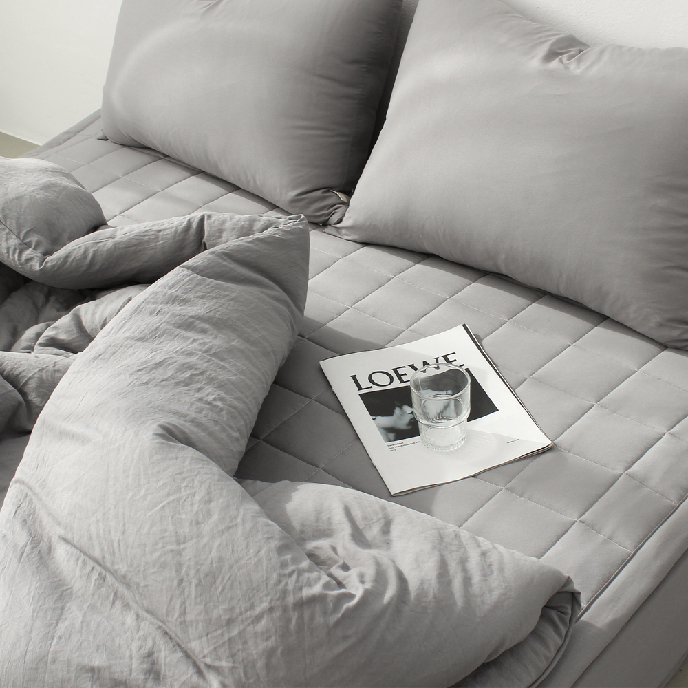 부드러운 아멜리 워싱 사계절 옥수수솜 무봉제 차렵이불 얼티 그레이, Q(퀸)