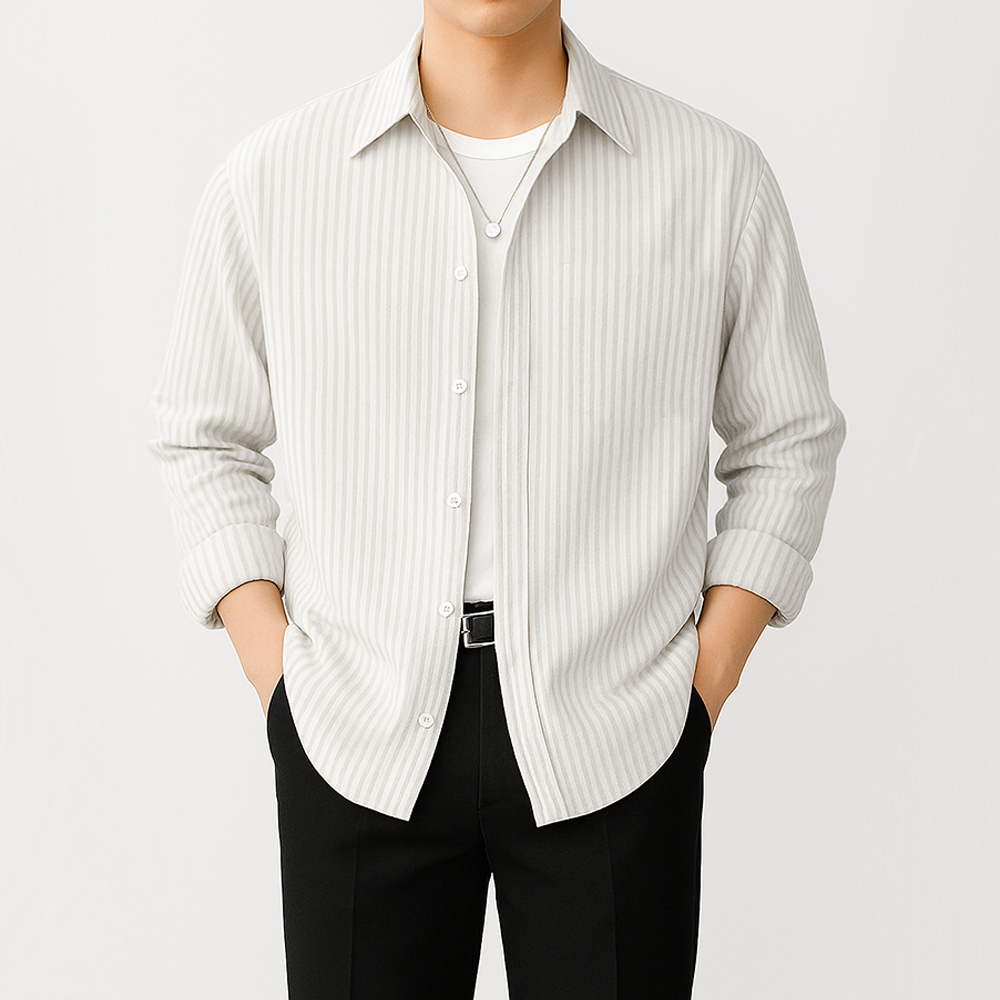 남자 오버핏 캐주얼 셔츠 남방 스트라이프셔츠 - 상품 이미지