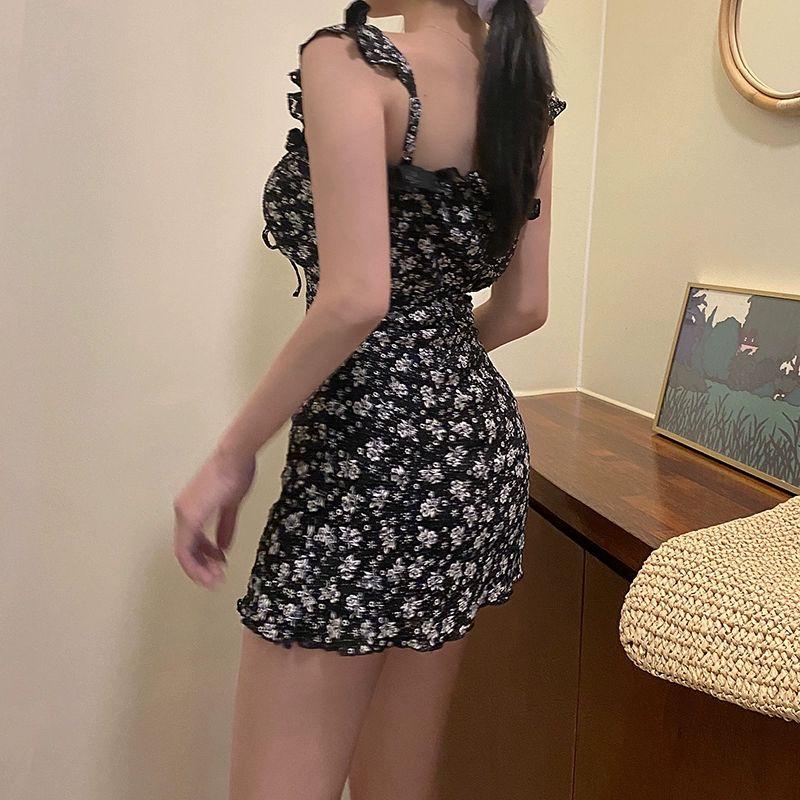 여성 프릴 수영복 원피스 어깨끈 셔링 바캉스 홀복 플라워 호캉스 실내수영장 캉캉 플레어 이미지색 M 40.0-48.0kg - 상세 이미지 5