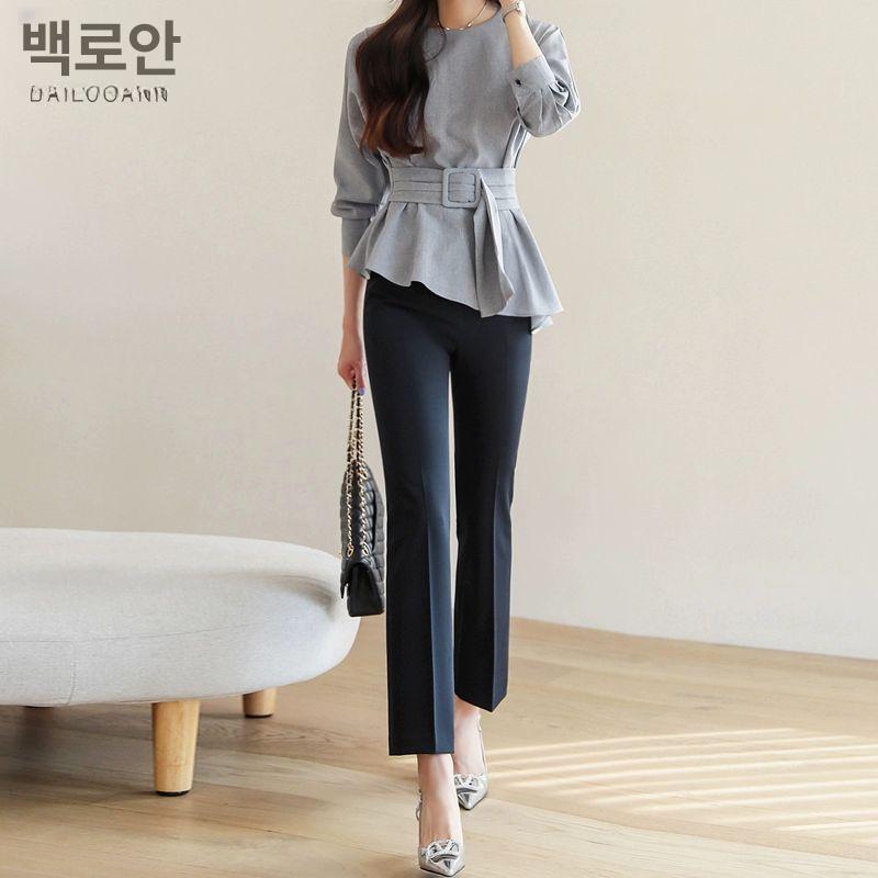 블라우스 스트링 프릴 핀턱 오프숄더 밴딩 플레어 넥프릴블라우스 그레이 S - 상세 이미지 4