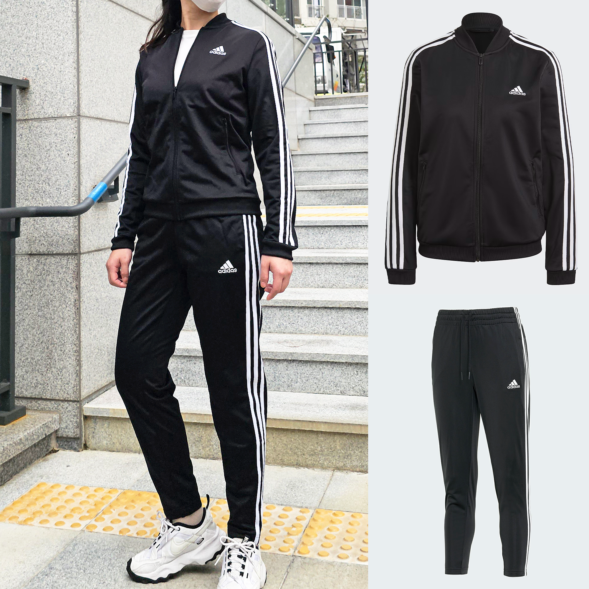 아디다스 삼선 져지 여성 트레이닝복 세트 트랙탑 셋업 GM5534블랙, XL