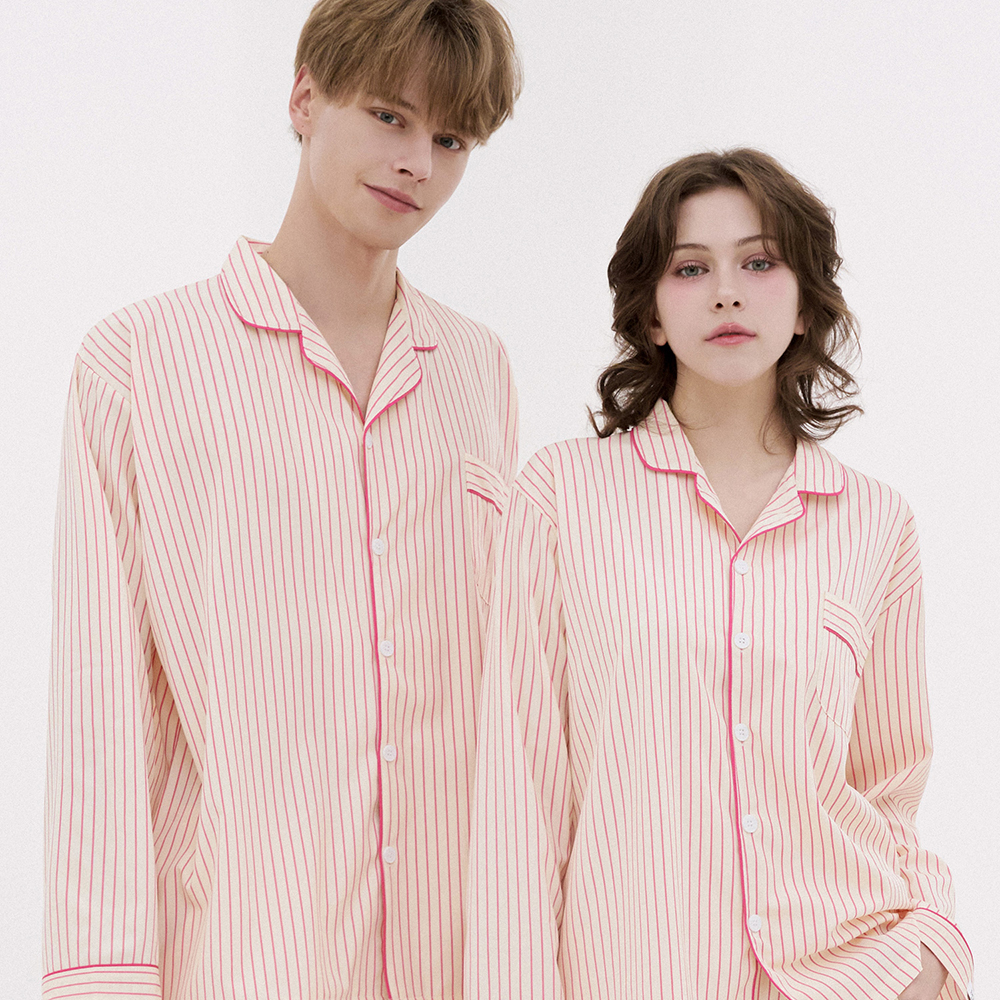 [해원'Pick/2PACK] 실크핏 러브썸 긴팔 카라 커플 잠옷 세트 홈웨어 - 상세 이미지 5