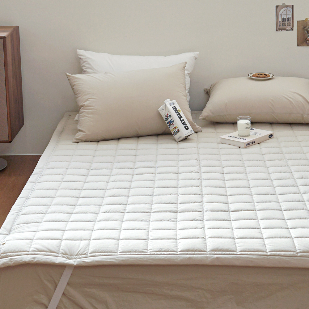 허쉬 60수 고밀도 바이오워싱 순면 고정밴딩 침대패드 샴페인 베이지, Q(퀸)