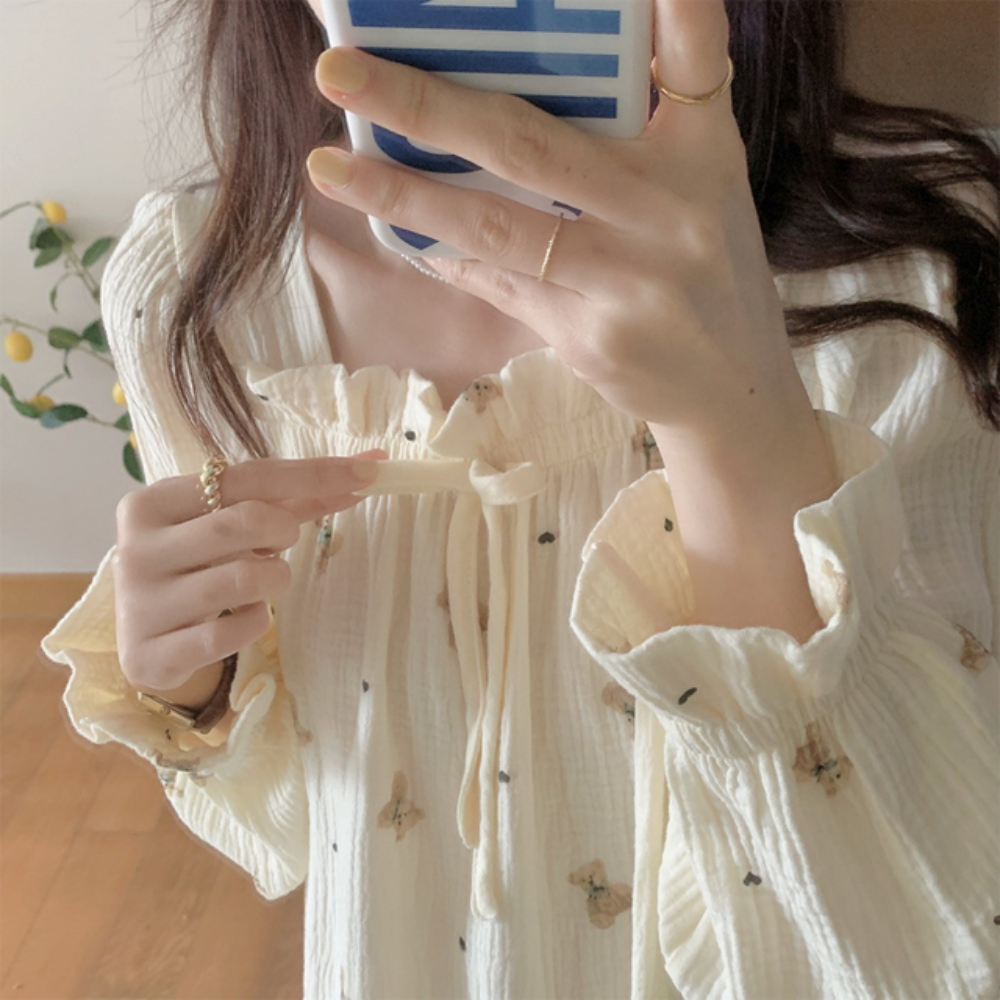 요루면 잠옷 캐릭터 원피스 파자마 사계절 긴팔 홈웨어 - 상세 이미지 4