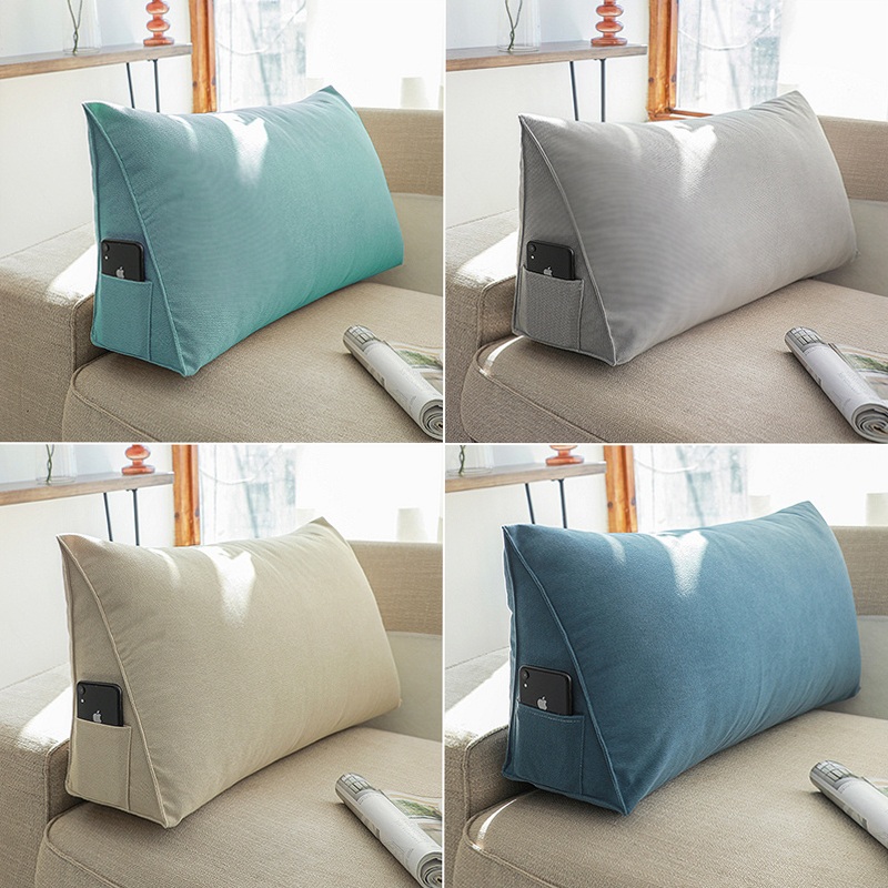 삼각등받이 쿠션베개 침대헤드 북유럽 대형 세모 받침대 푸른호수 벨벳 60x35x20cm - 상세 이미지 2