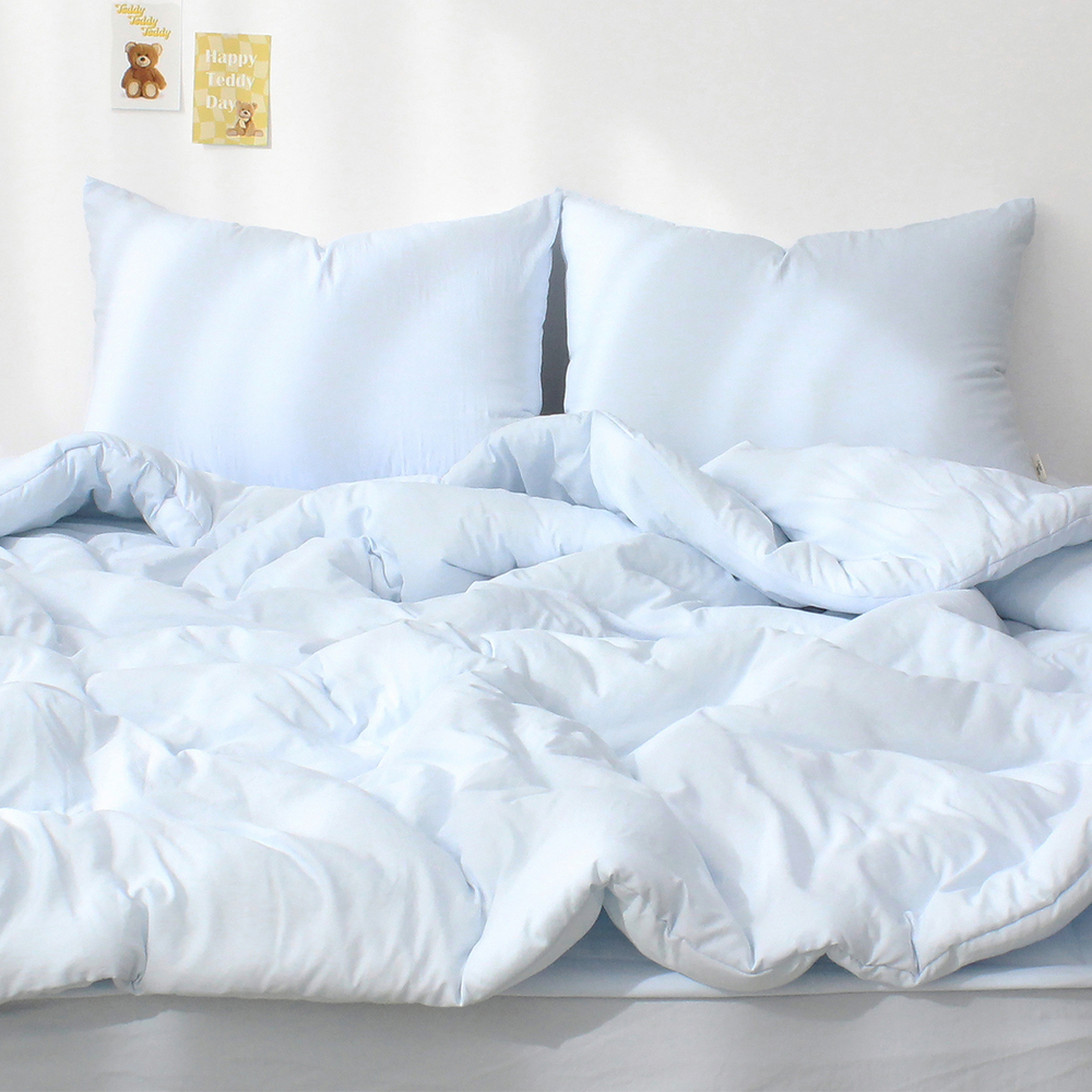 부드러운 아멜리 워싱 사계절 옥수수솜 무봉제 차렵이불 캐시미어 블루, Q(퀸)