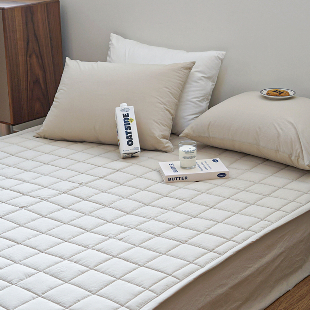 허쉬 60수 고밀도 바이오워싱 순면 고정밴딩 침대패드 샴페인 베이지, Q(퀸)