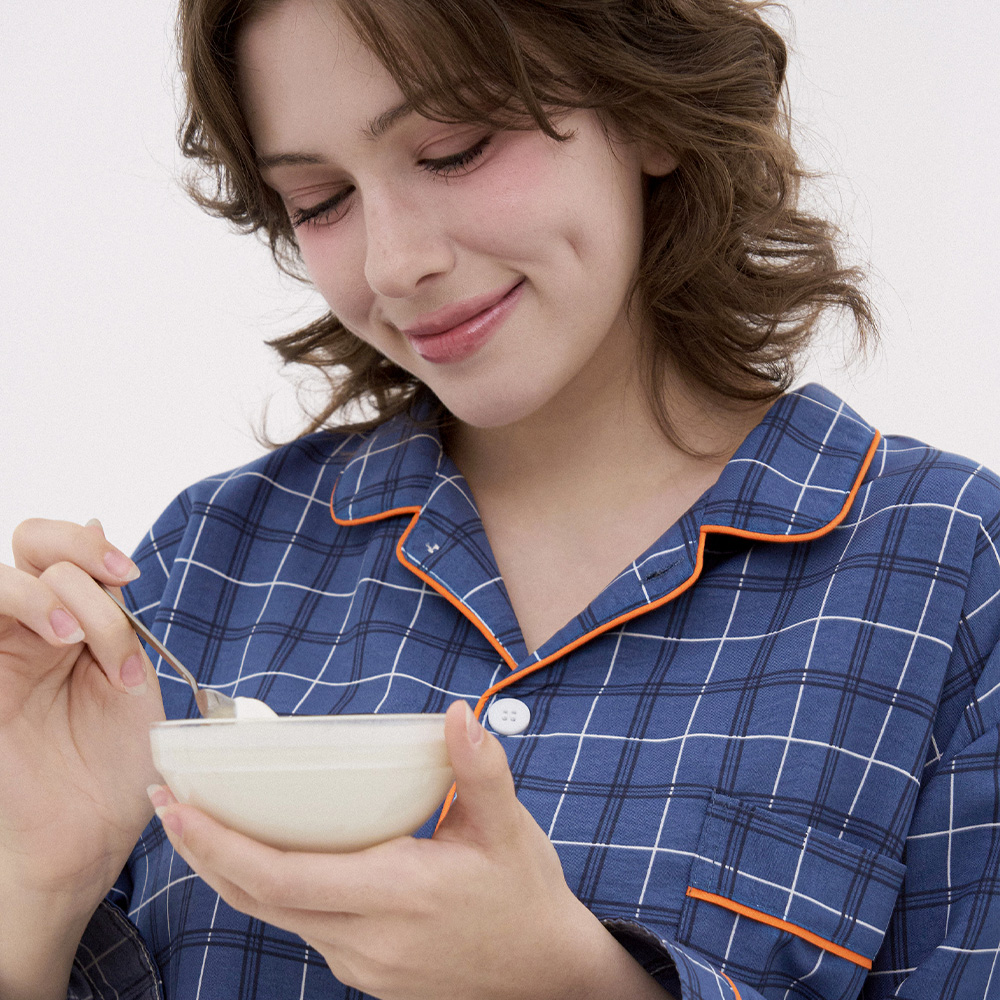 [도씨] 코튼라이크 블루먼 긴팔 카라 커플 잠옷 세트 홈웨어 대표 이미지