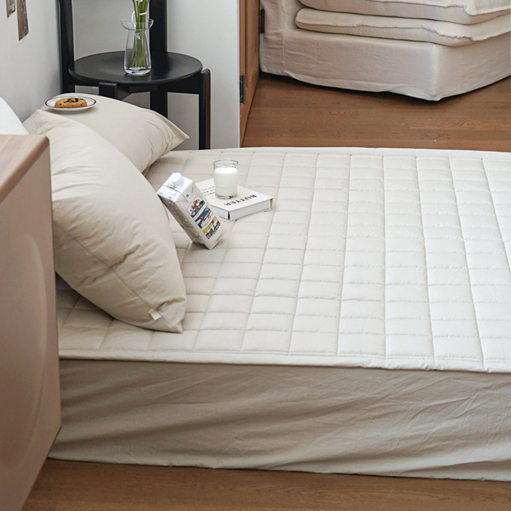 허쉬 60수 고밀도 바이오워싱 순면 고정밴딩 침대패드 샴페인 베이지, Q(퀸)