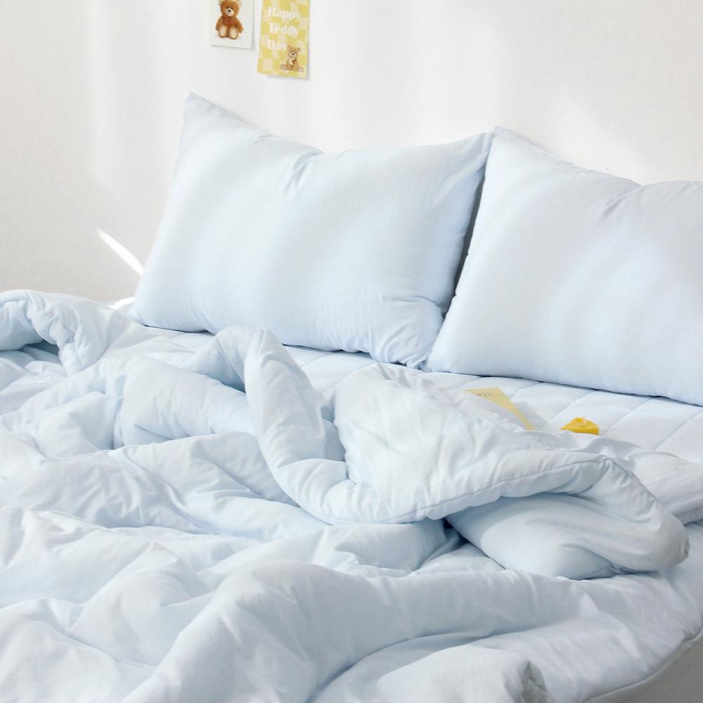 부드러운 아멜리 워싱 사계절 옥수수솜 무봉제 차렵이불 캐시미어 블루, Q(퀸)