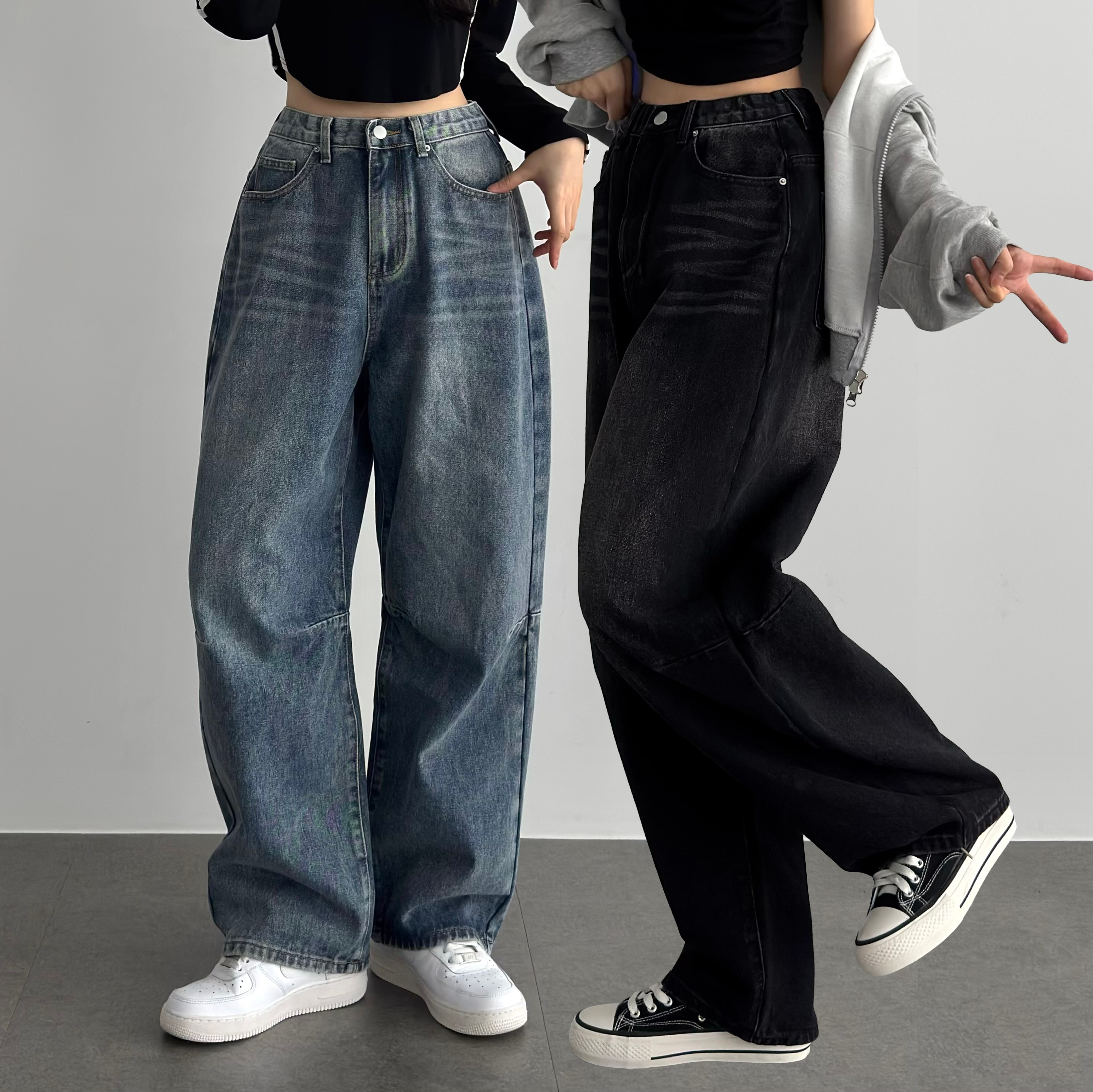 키작녀청바지 ootj바지 세미와이드청바지 연청바지 제품 이미지