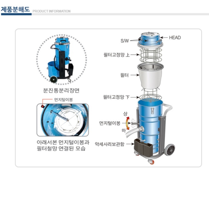산업용 바닥청소기 50L 식품공장 2모터 공업용청소기 4M - 상세 이미지 3