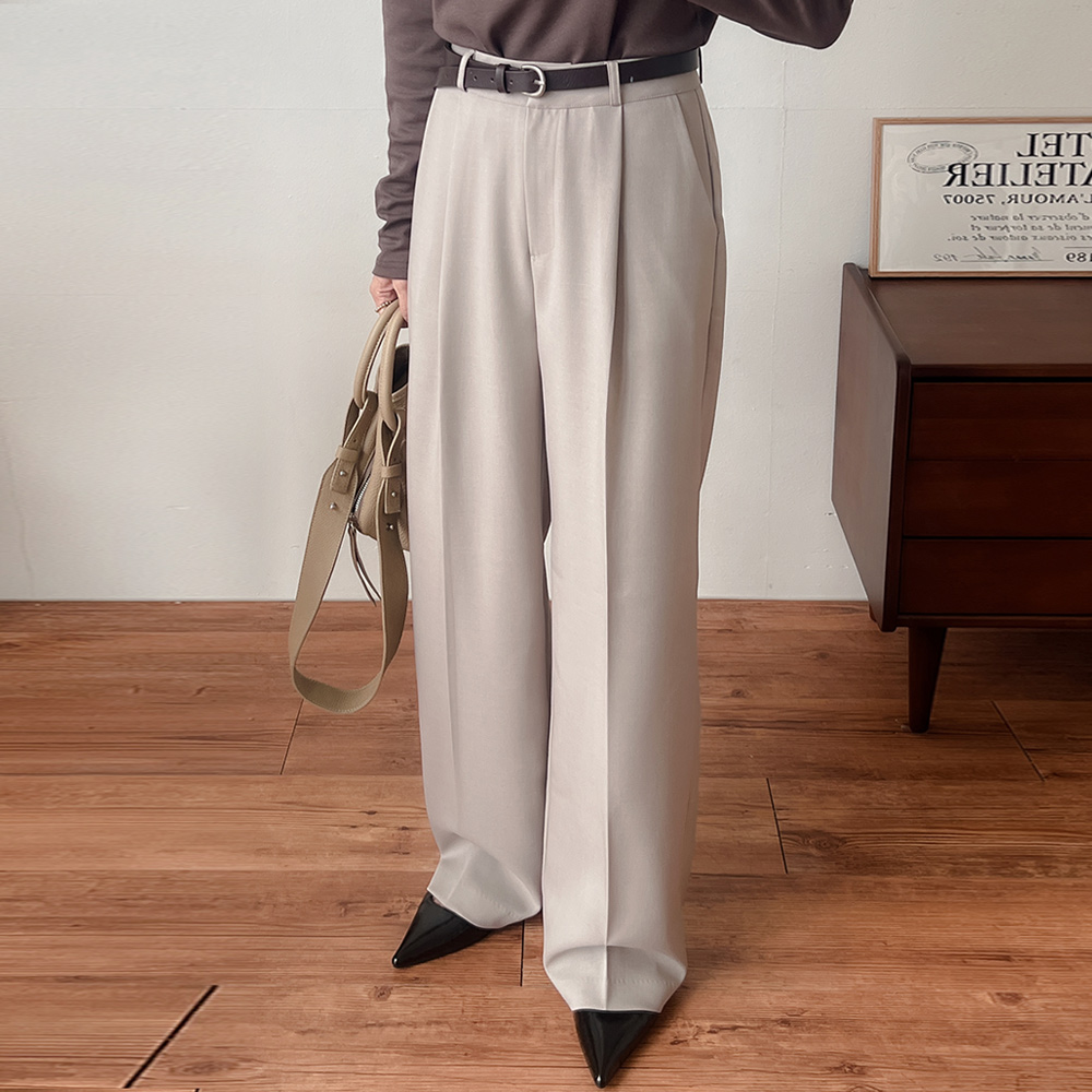 가을 핀턱 일자 와이드 슬랙스 팬츠 5컬러 SML - 상품 이미지