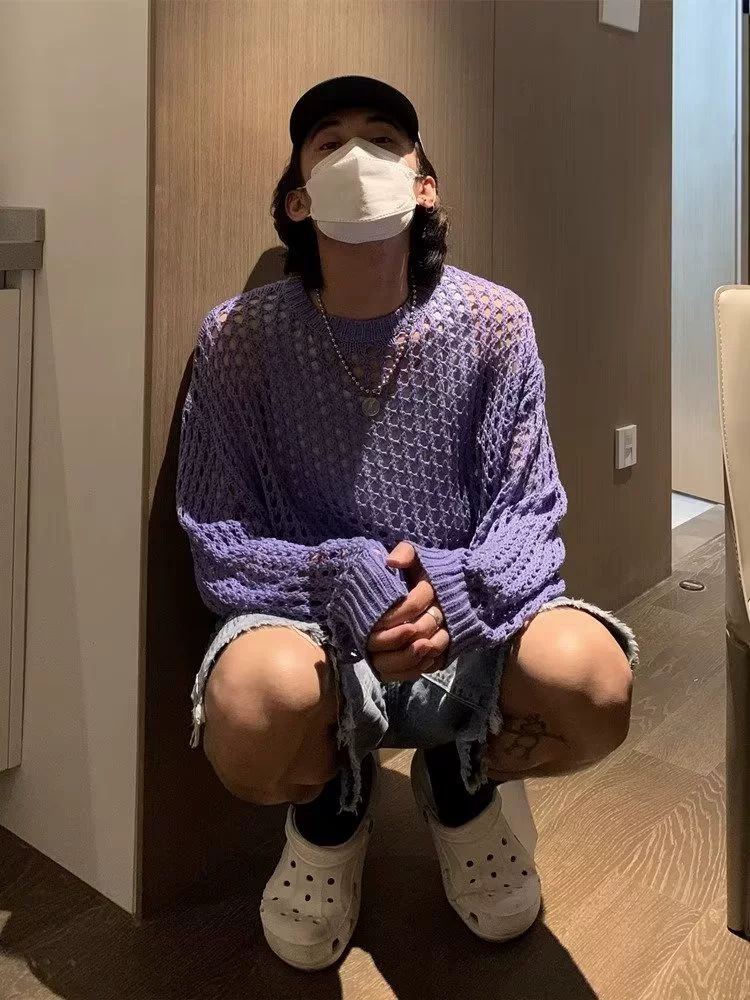 그물 얇은 펀칭 반팔 메쉬 긴팔 민소매 상의 니트가디건 여름니트 가디건 니트티 망사 브이넥 화이트 남녀공용 M - 상세 이미지 4
