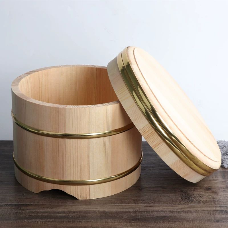 일본식 나무통 요리용 초밥 식기 네타박스 밥용기 다용도 조리용 골드 엣지 소형 지름 27cm 포함 - 상세 이미지 3