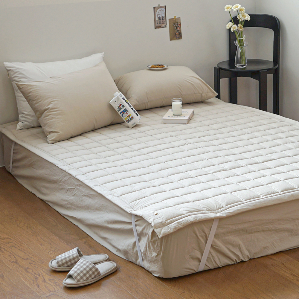 허쉬 60수 고밀도 바이오워싱 순면 고정밴딩 침대패드 샴페인 베이지, Q(퀸)