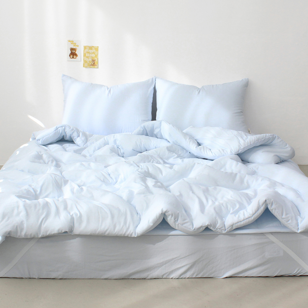 부드러운 아멜리 워싱 사계절 옥수수솜 무봉제 차렵이불 캐시미어 블루, Q(퀸)