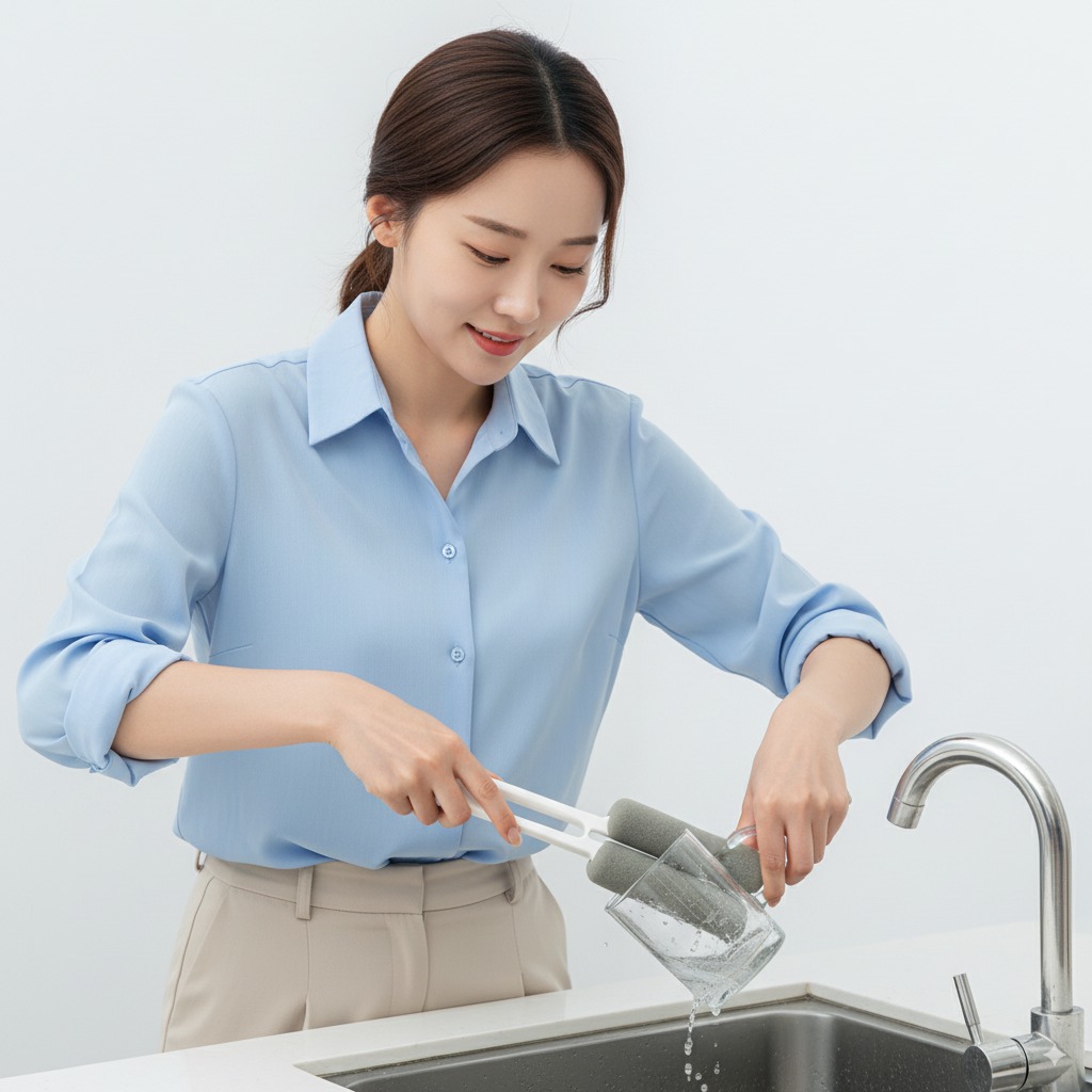 유즈베러띵 듀얼 헤드 컵 텀블러 세척 솔 젖병 빨대 물병 브러쉬 - 상세 이미지 2