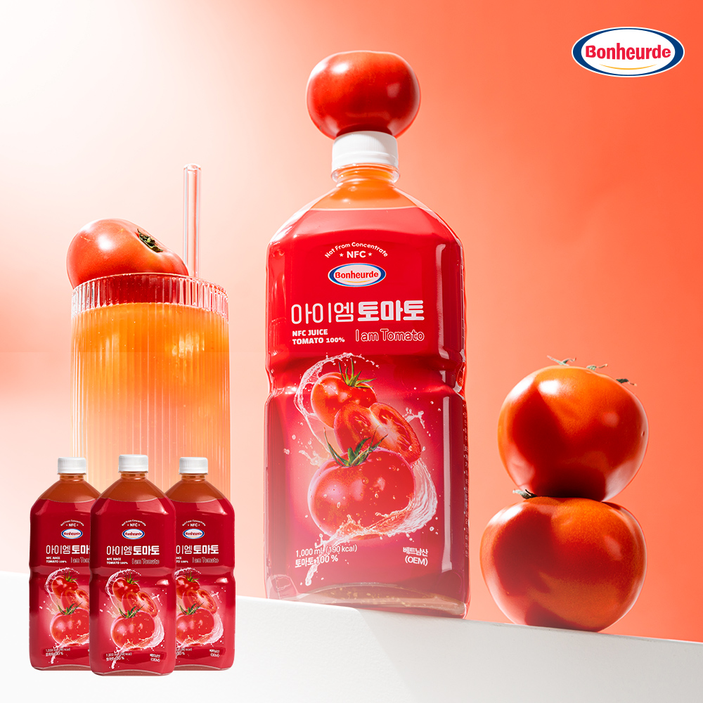 [100% NFC 토마토 14개 착즙]보넬드 아이엠 토마토 주스 즙 원액 1L, 3개 제품 이미지